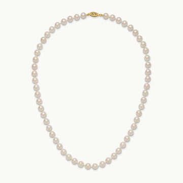 7- Round White Saltwater Akoya Cultured Pearl Necklace, 8mm, 14K