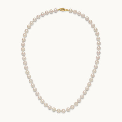7- Round White Saltwater Akoya Cultured Pearl Necklace, 8mm, 14K