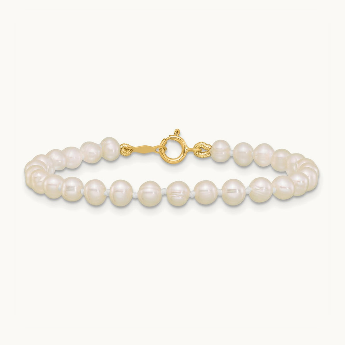 3- White Semi Round Freshwater Cultured Pearl Bracelet, 14K