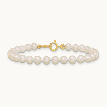 3- White Semi Round Freshwater Cultured Pearl Bracelet, 14K