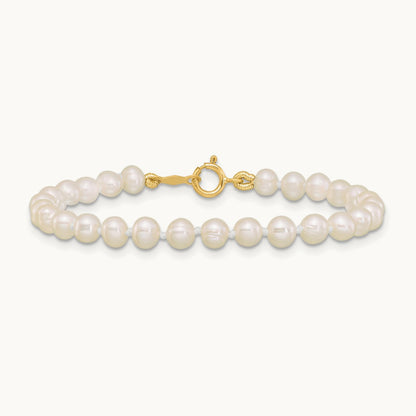 3- White Semi Round Freshwater Cultured Pearl Bracelet, 14K