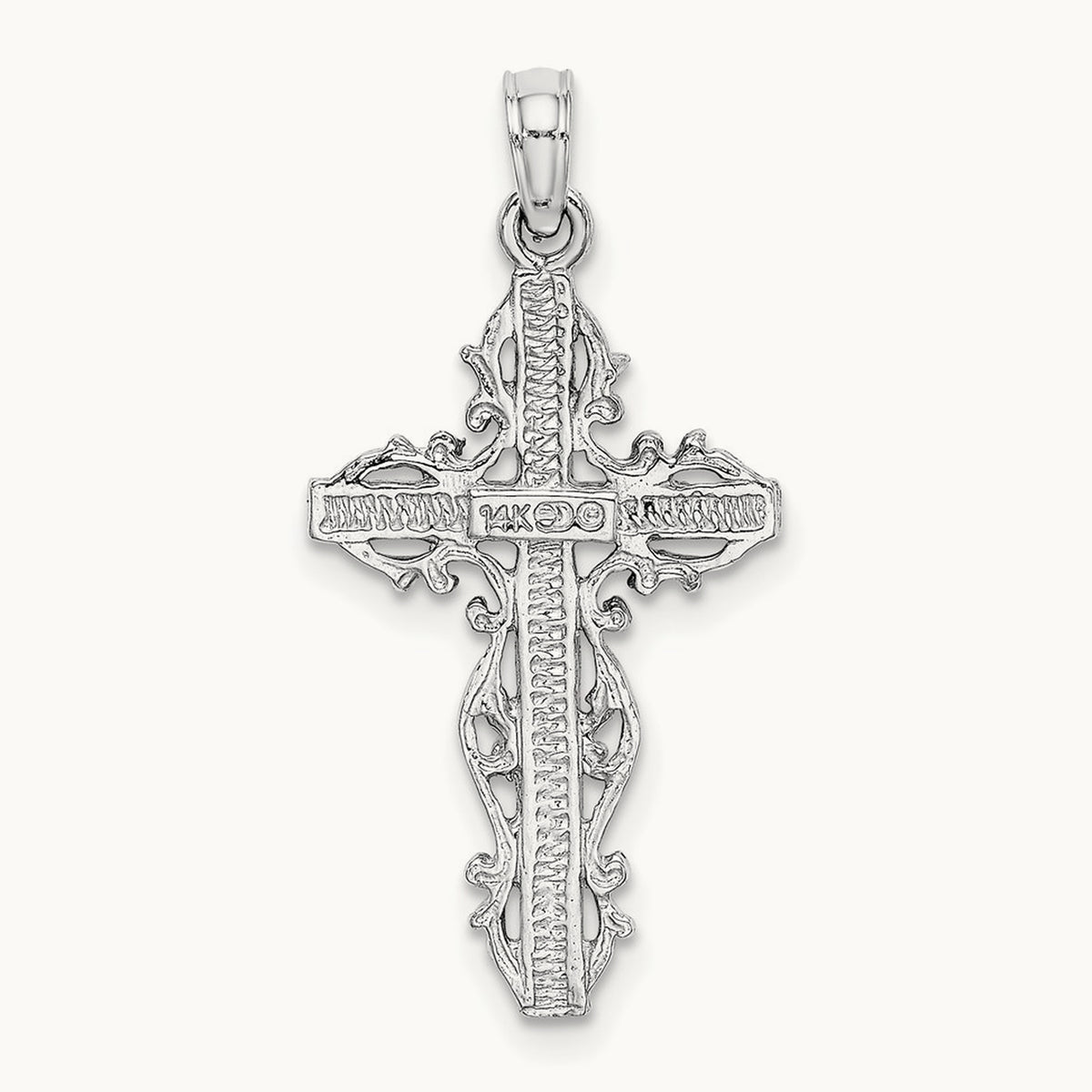 Cross with Lace Trim Charm — 14K White Gold