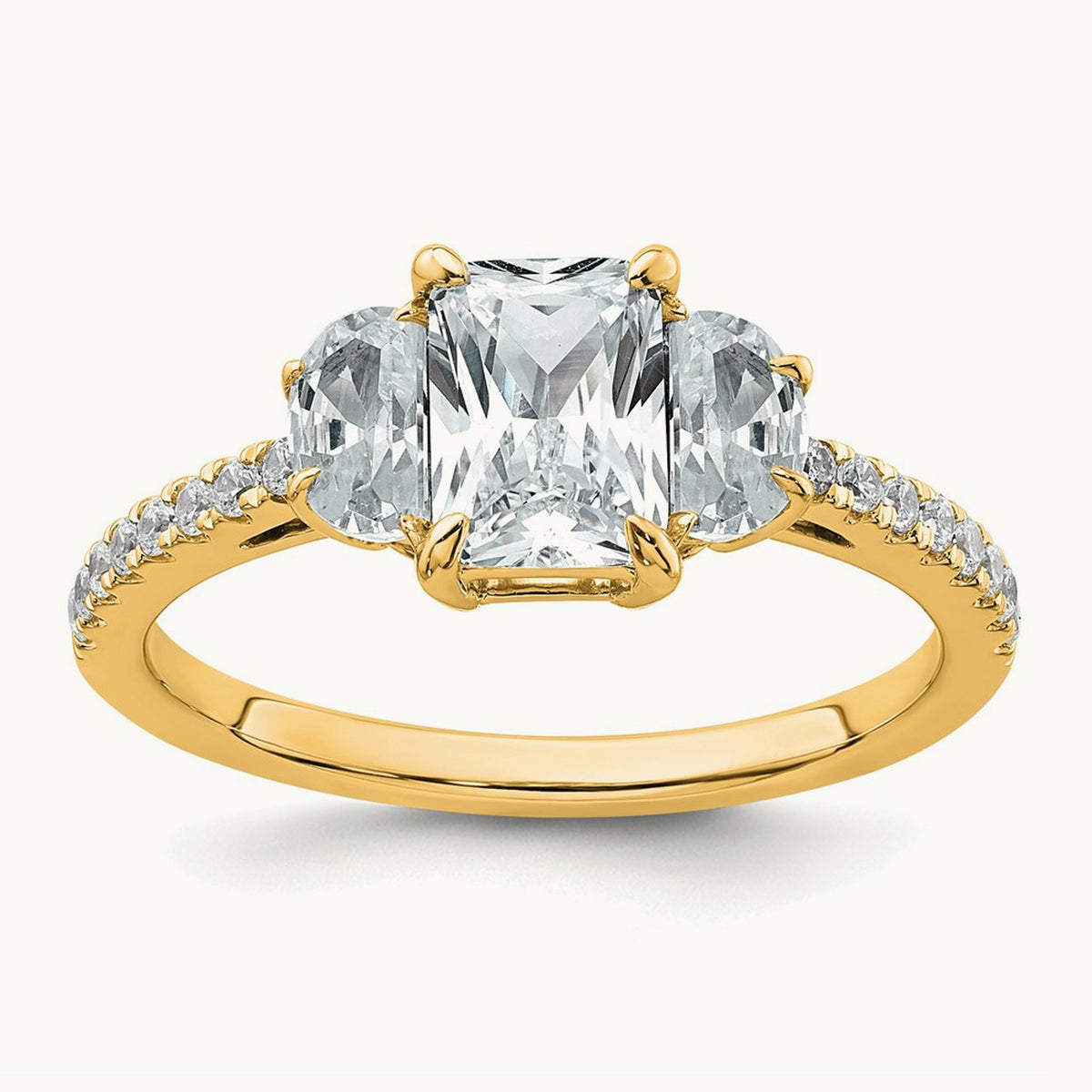 Radiant 3 Stone Engagement Ring, 1.50 ct tw Lab-Grown Diamond — VS (Best), 14K Yellow Gold