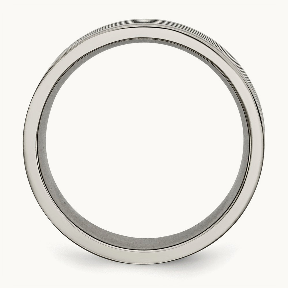 Satin and Polished Black Enamel Striped Flat Band, 8mm, Titanium