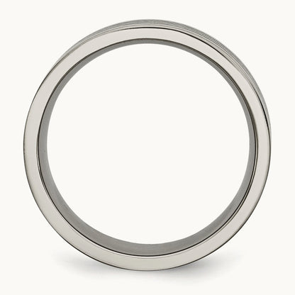 Satin and Polished Black Enamel Striped Flat Band, 8mm, Titanium