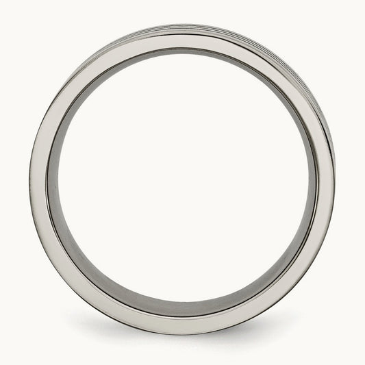 Satin and Polished Black Enamel Striped Flat Band, 8mm, Titanium