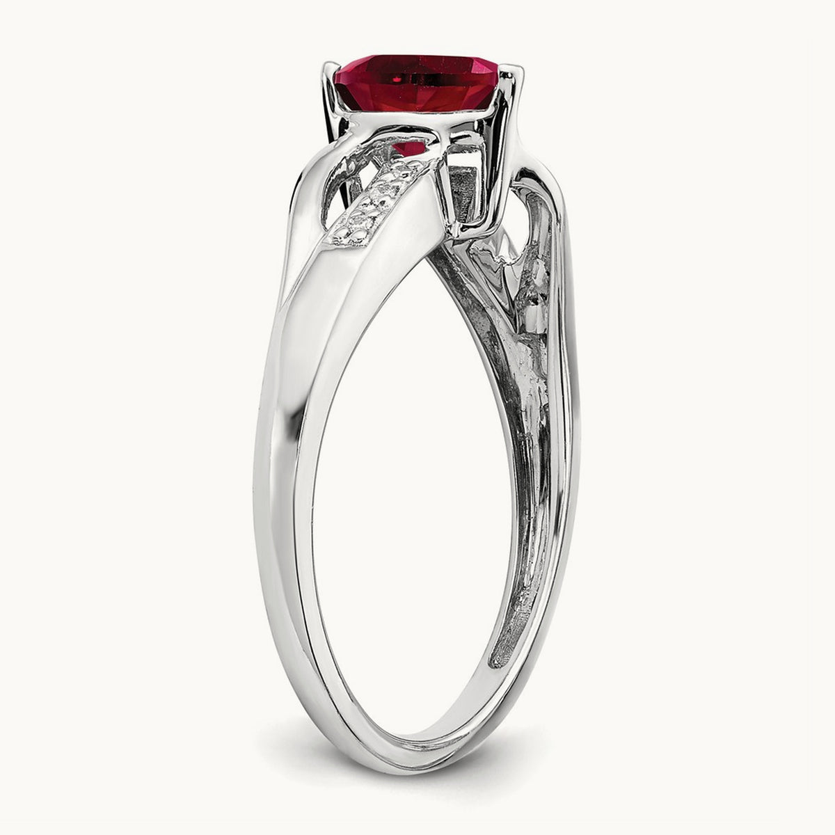 Created Ruby and Lab-Grown Diamond Heart Ring — 14K White Gold, 7