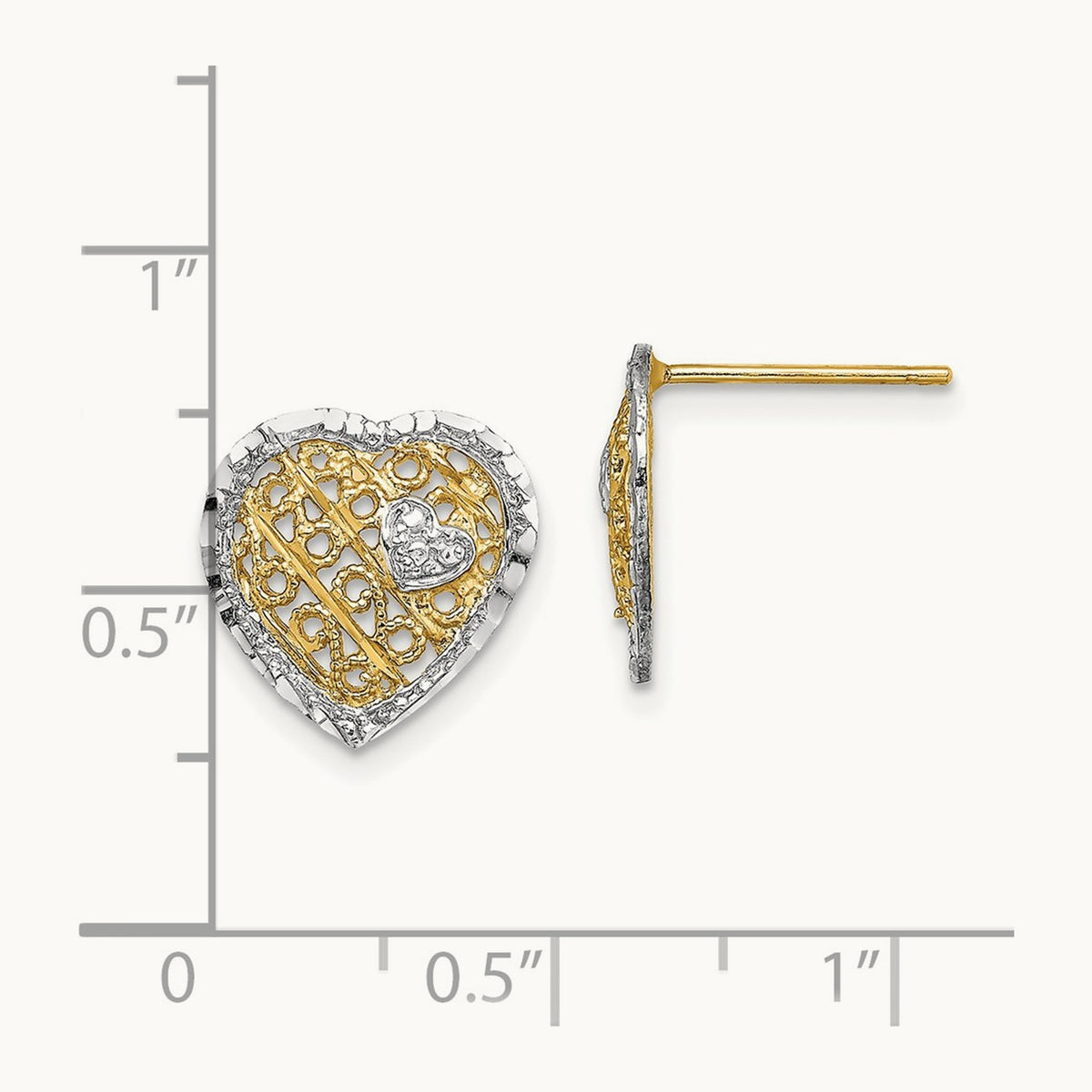 w/ RH Filigree Heart Post Earrings, 14K