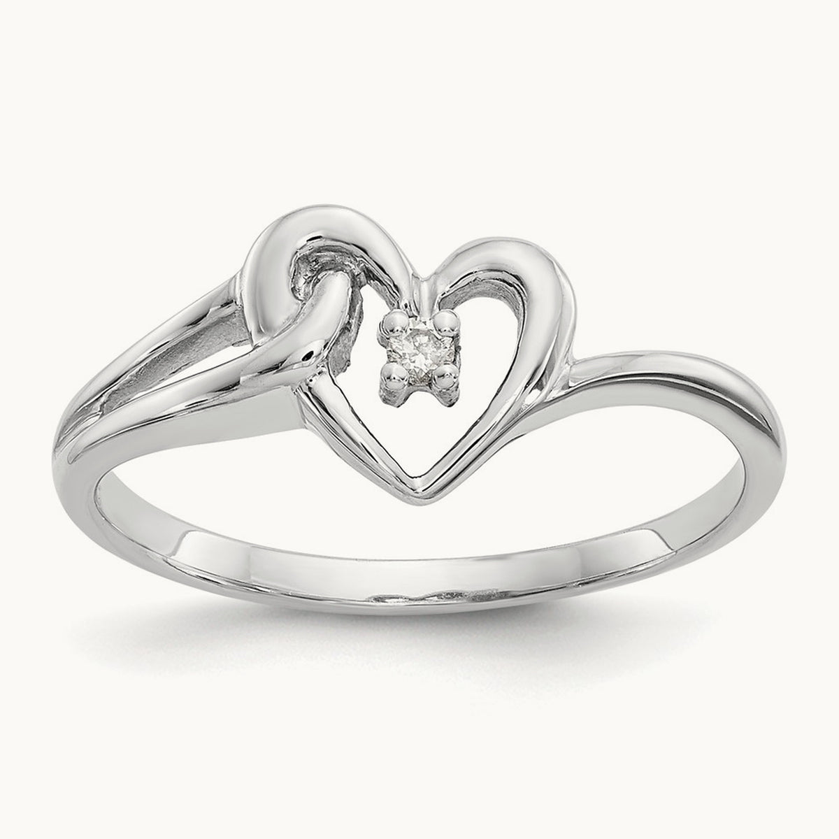 Polished AA Diamond heart ring, 14K White Gold