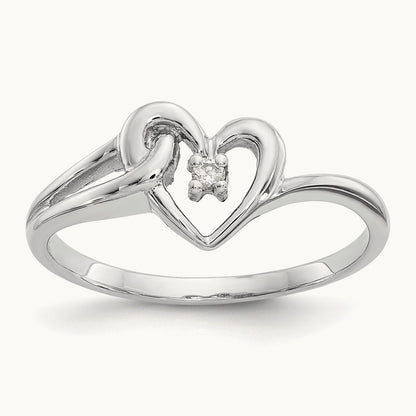 Polished AA Diamond heart ring, 14K White Gold