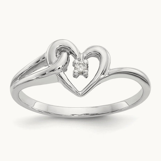 Polished AA Diamond heart ring, 14K White Gold