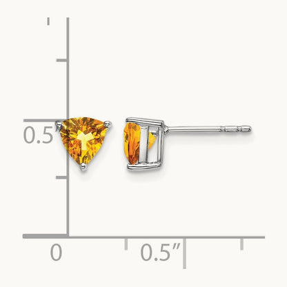 Trillion Citrine Earrings, 14K White Gold