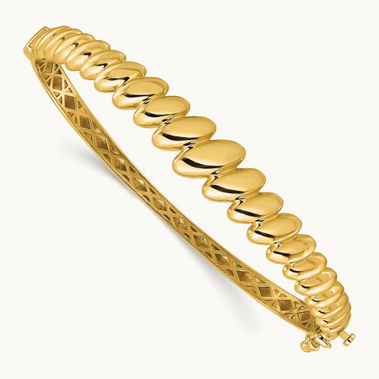 Polished Graduated Oval Fancy Hinged Bangle, 14K