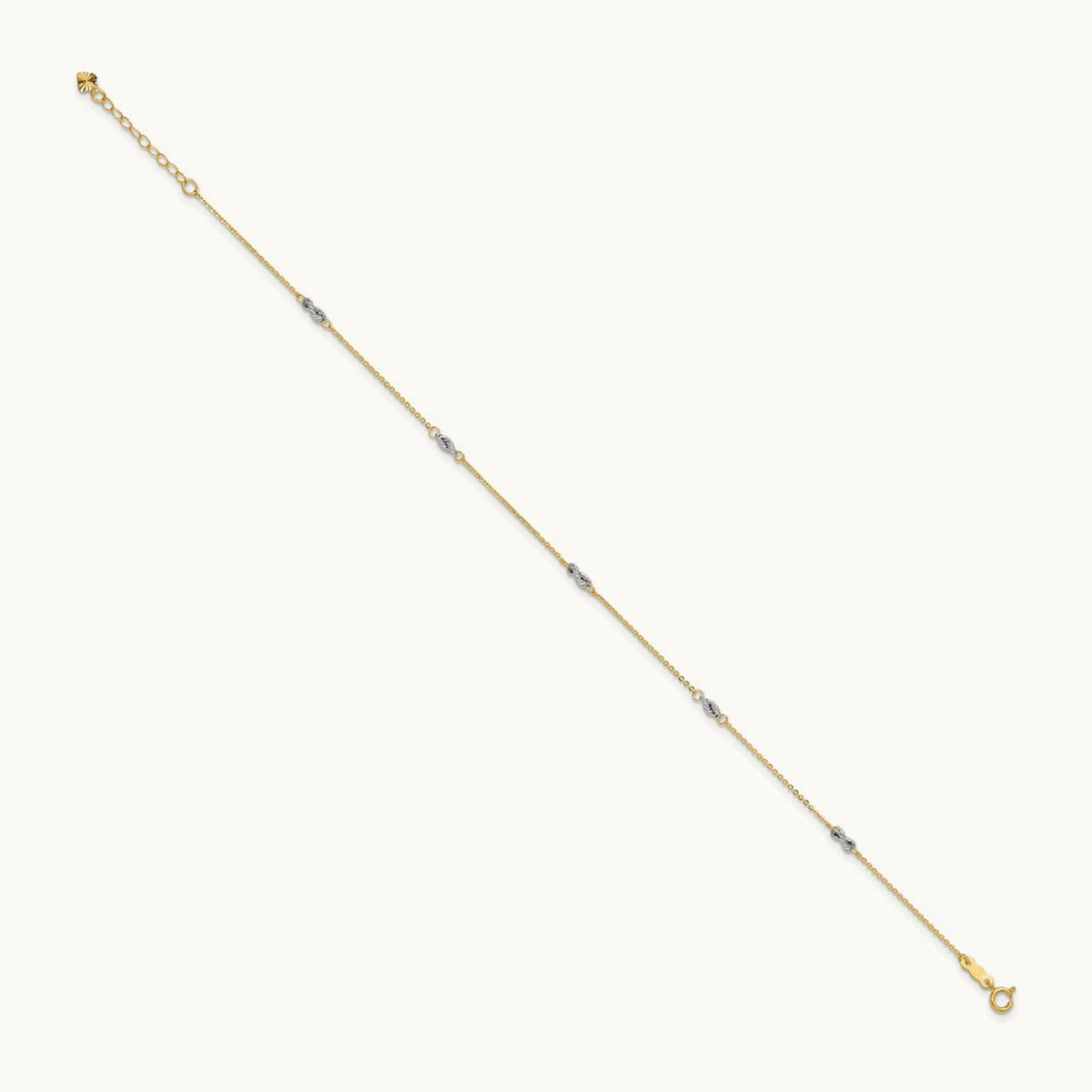 Fancy 9in Plus 1in Ext Anklet, 14K Two-tone