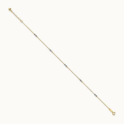 Fancy 9in Plus 1in Ext Anklet, 14K Two-tone