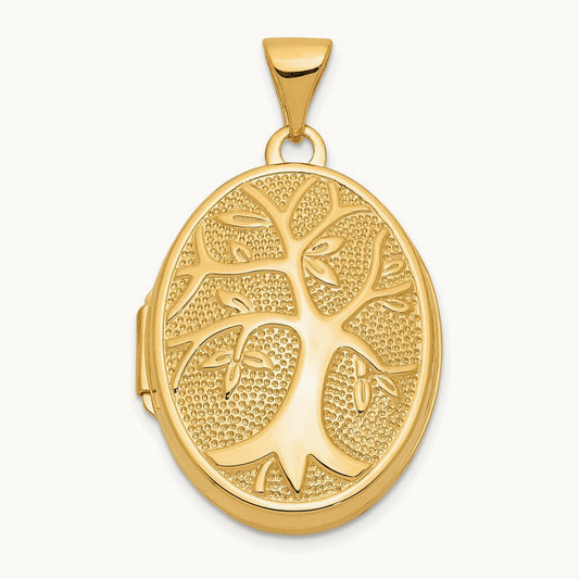 21x16mm Oval Tree Locket — 14K Yellow Gold
