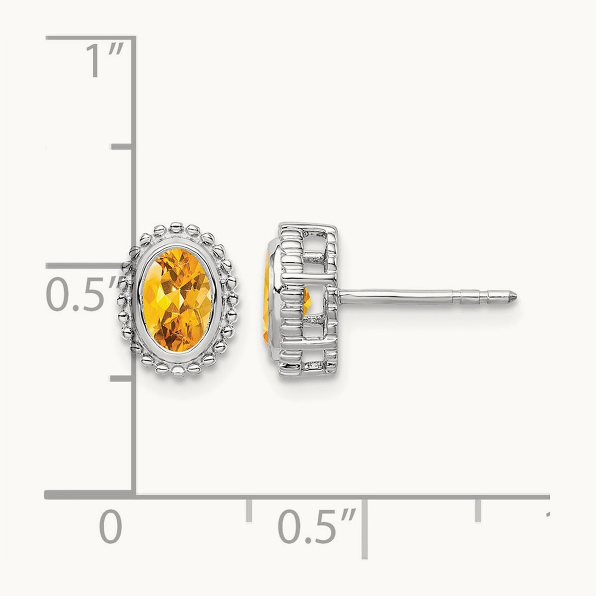 Oval Citrine Post Earrings — 14K White Gold