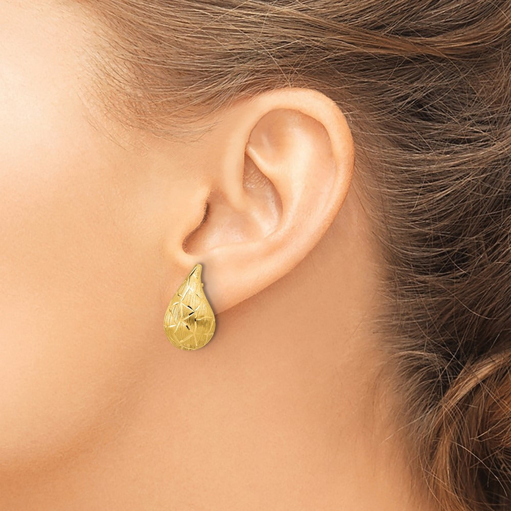 Polished/Brushed/Diamond-cut Puffed Teardrop Post Earrings — 20mm