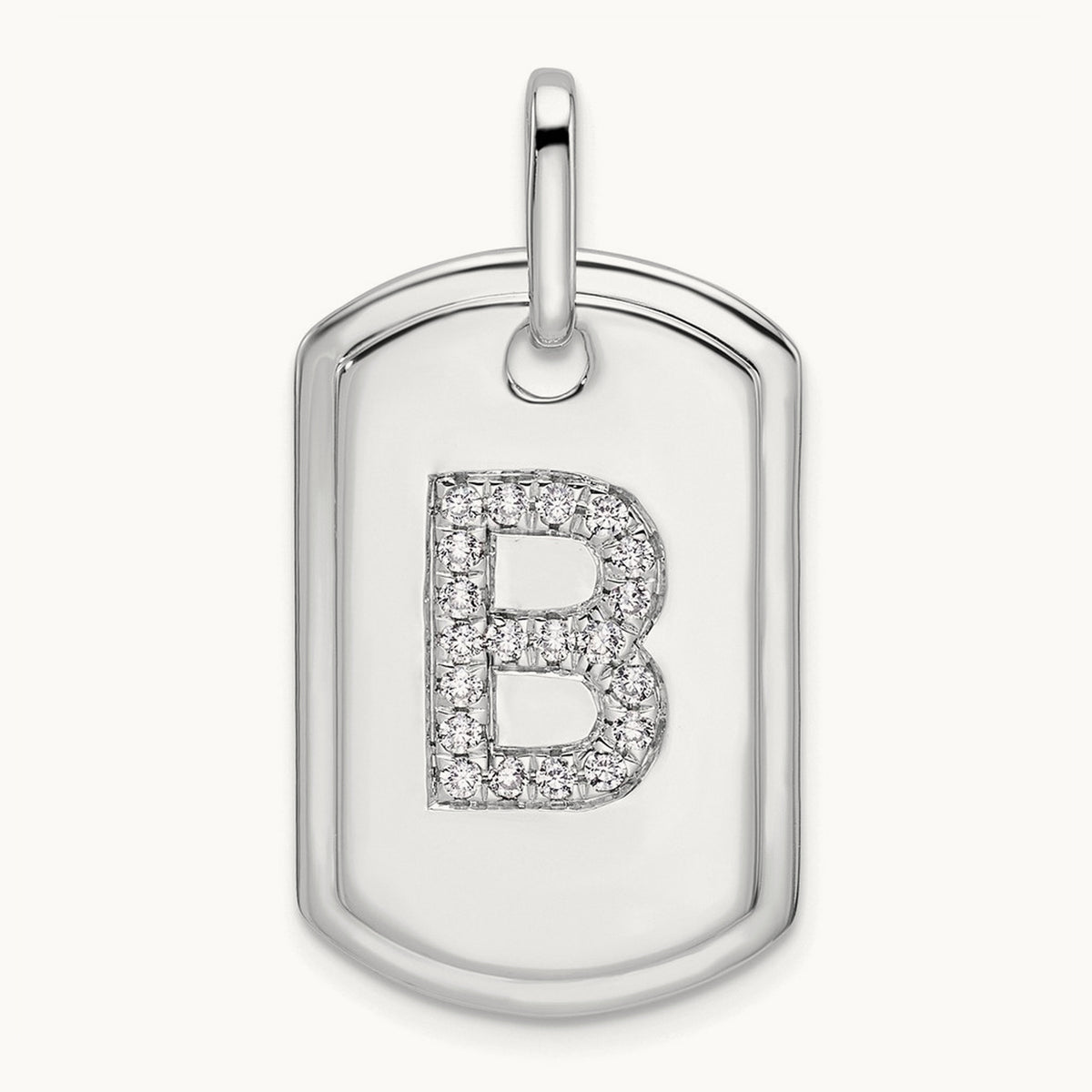 Diamond Dog Tag Charm — 14K White Gold, B