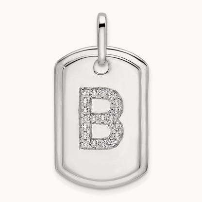 Diamond Dog Tag Charm — 14K White Gold, B