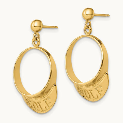3-D Golf Visor Dangle Post Earrings, 14K