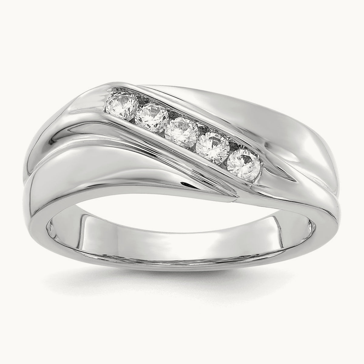 5 Stone Men's Ring, 0.25 ct tw Lab-Grown Diamond — 14K White Gold