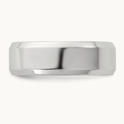 Bevel Edge Comfort Fit Band, 6.5mm, 10K White Gold