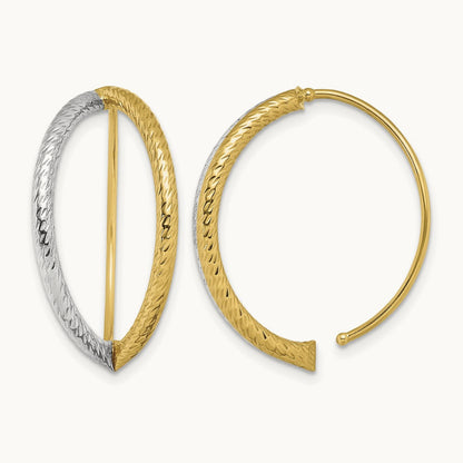 w/Rhodium Diamond-Cut Dangle Threader Earrings, 14K