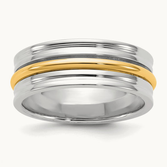 W/Y Single Banded Wedding Band, 7mm, 14K Two-tone