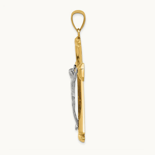 Polished Two-tone Crucifix Pendant, 14K