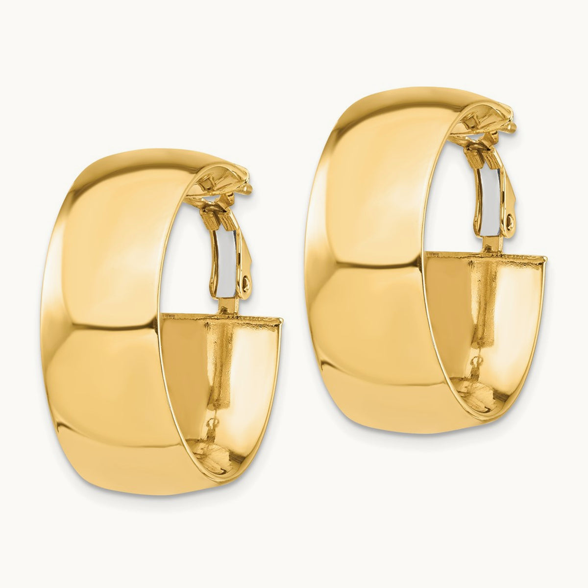 High Polished Omega Back Hoop Earrings — 14K Yellow Gold, 10mm