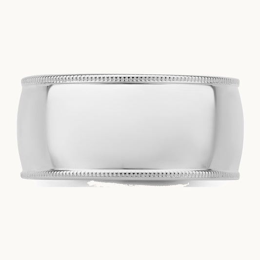 Sterling Silver Rhodium-plated 10mm Comfort Fit Milgrain Band