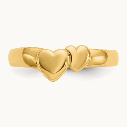 Polished Adjoining Hearts Ring, 14K Gold