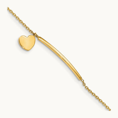 Children's Polished Heart Dangle w/.5in ext. Bracelet, 14K