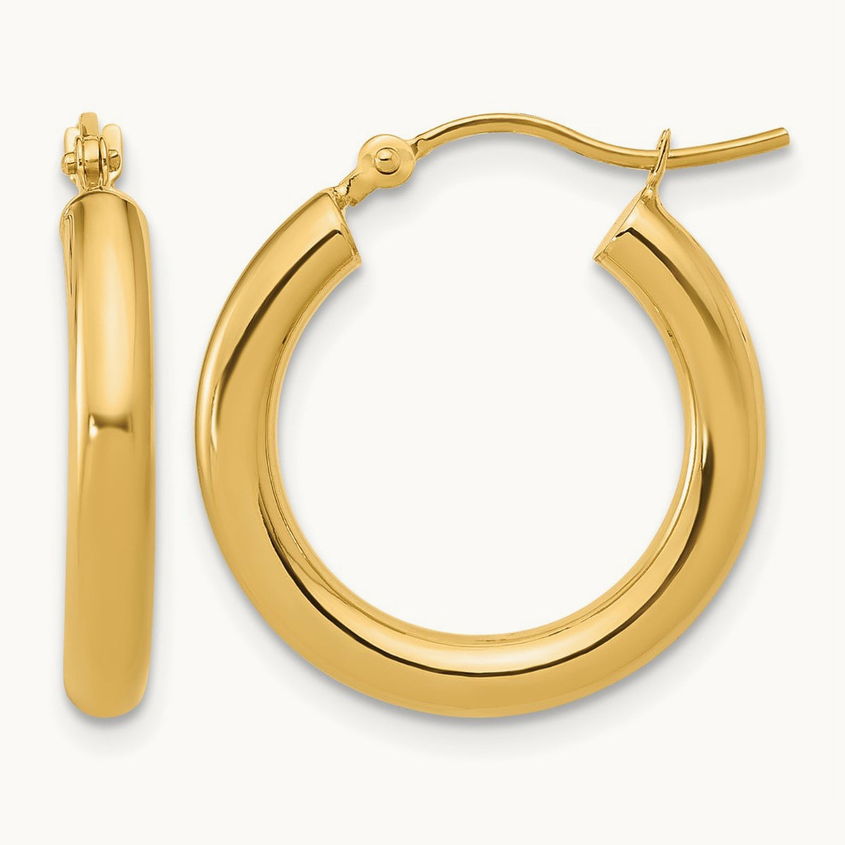 Polished Hoop Earrings — 14K Yellow Gold, 3mm