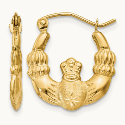 Polished and Satin Claddagh Hoop Earrings — photo set
