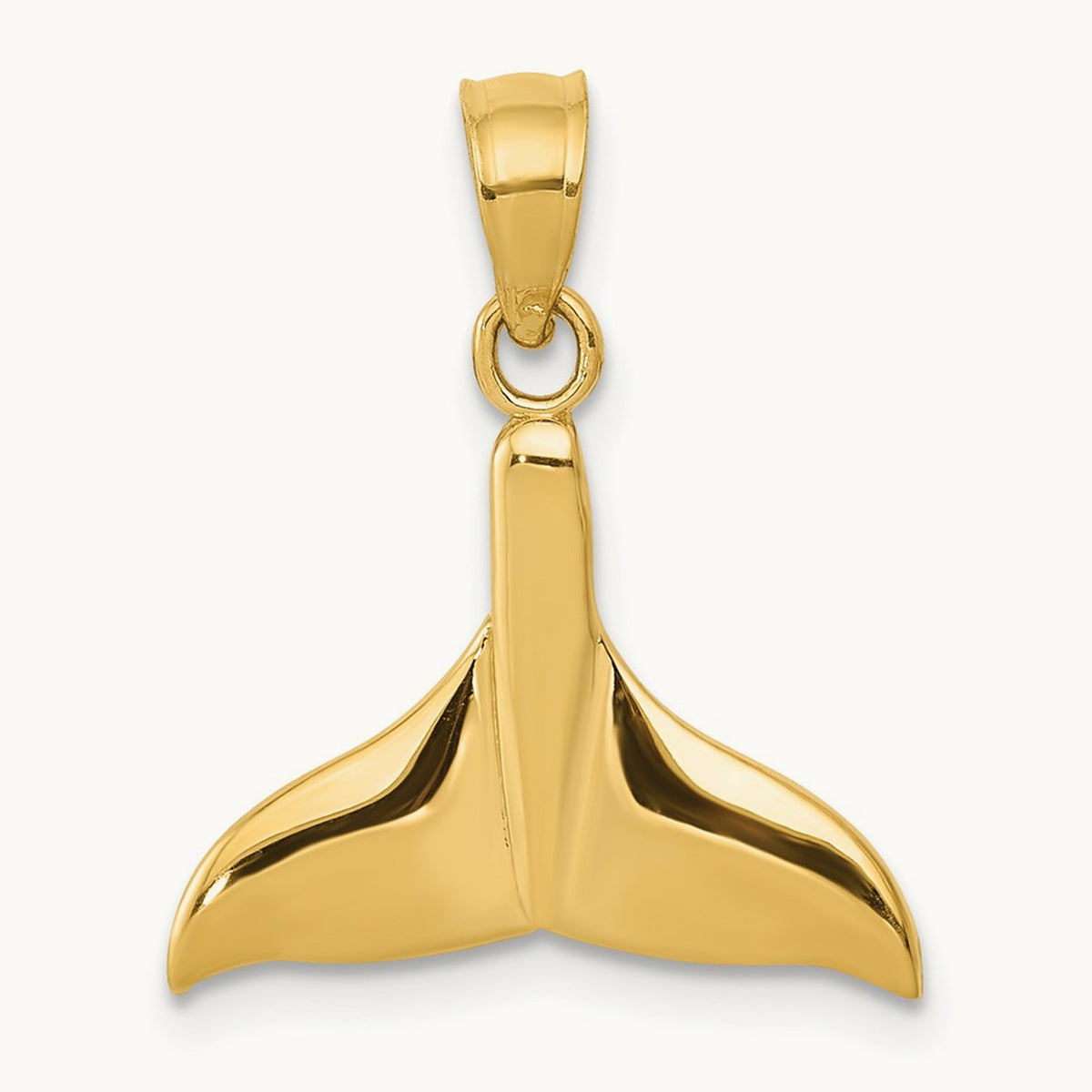 Solid Polished Open-Backed Whale Tail Pendant, 14K