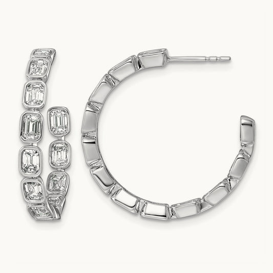 Post Emerald Hoop Earrings, 3.25-4.00 ct tw Lab-Grown Diamond