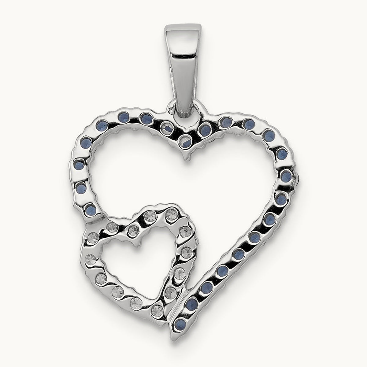Diamond and Sapphire Double Heart Pendant, 14K White Gold