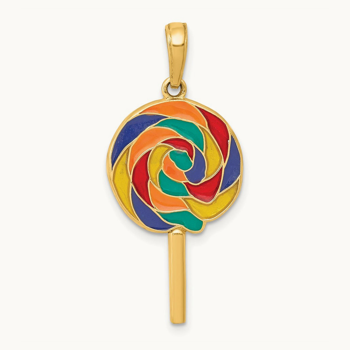 3D Enameled Lollipop Pendant, 14K