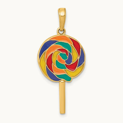 3D Enameled Lollipop Pendant, 14K