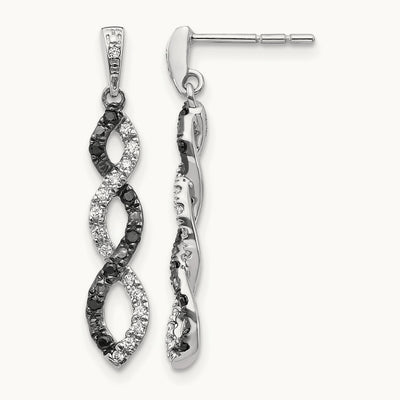 Black and White Diamond Twisted Post Earrings, 14K White Gold