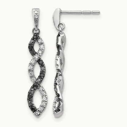 Black and White Diamond Twisted Post Earrings, 14K White Gold