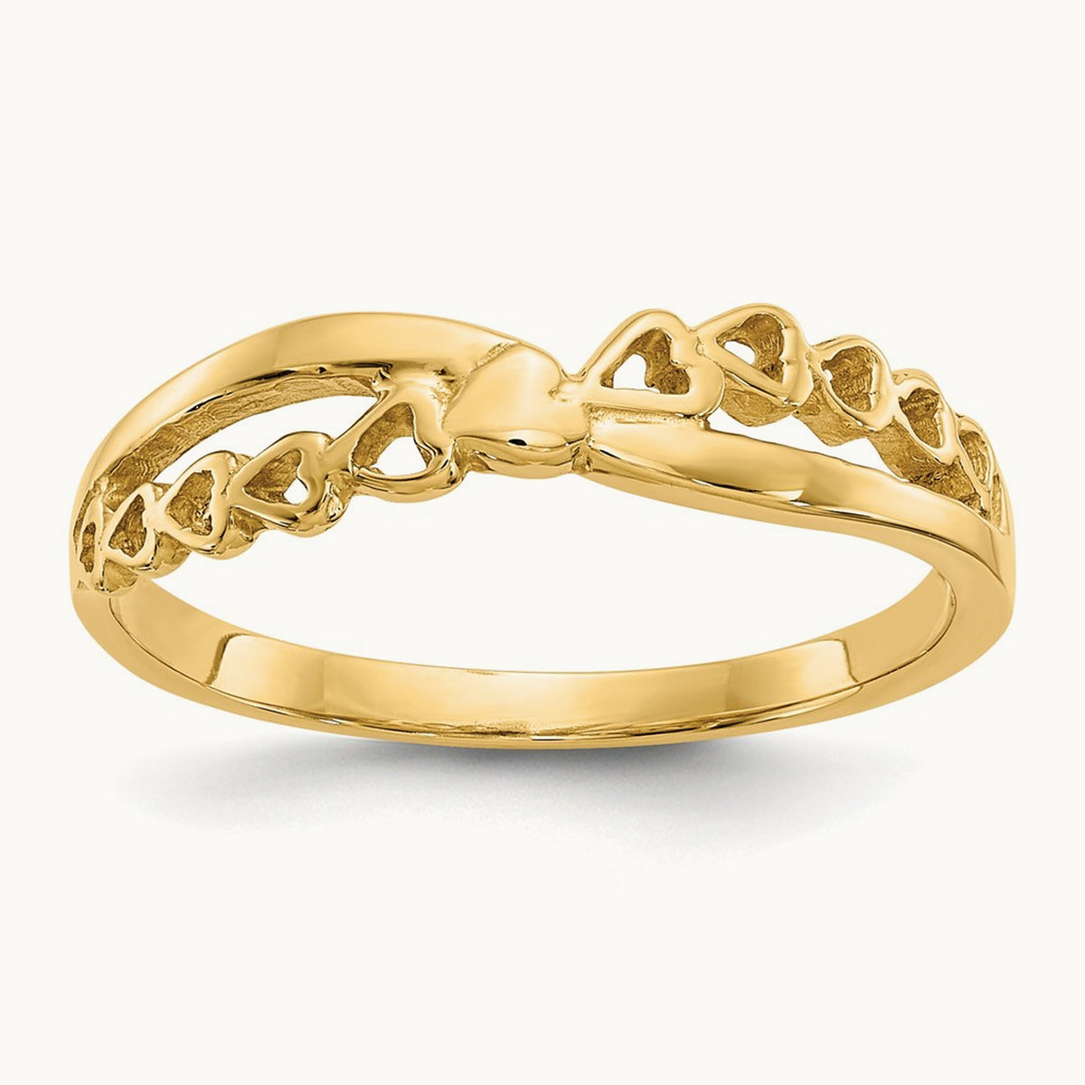 Polished Criss Cross Pattern Hearts Ring, 14K