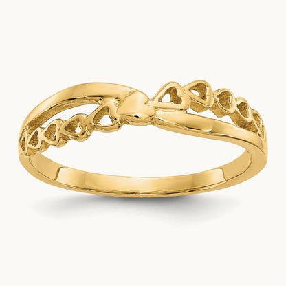 Polished Criss Cross Pattern Hearts Ring, 14K