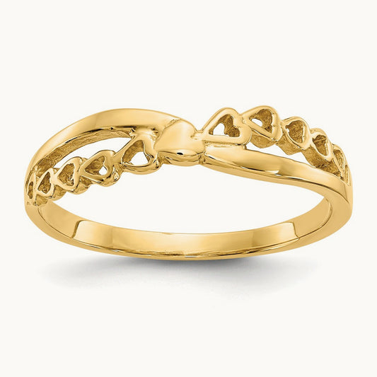 Polished Criss Cross Pattern Hearts Ring, 14K