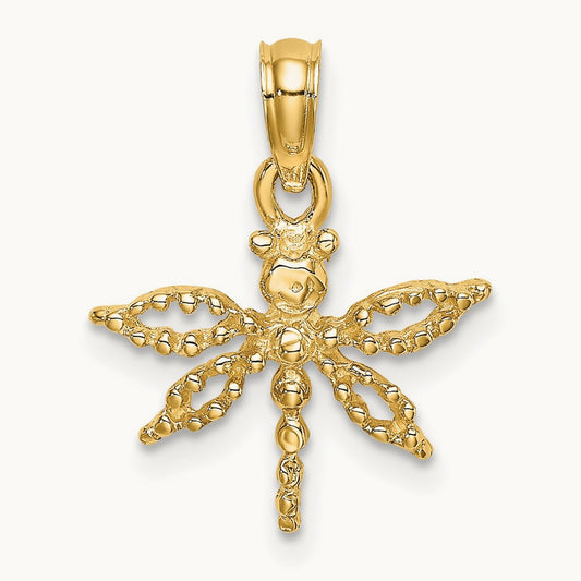 2-D Mini Dragonfly with Cut-out Wings Charm — 14K Yellow Gold
