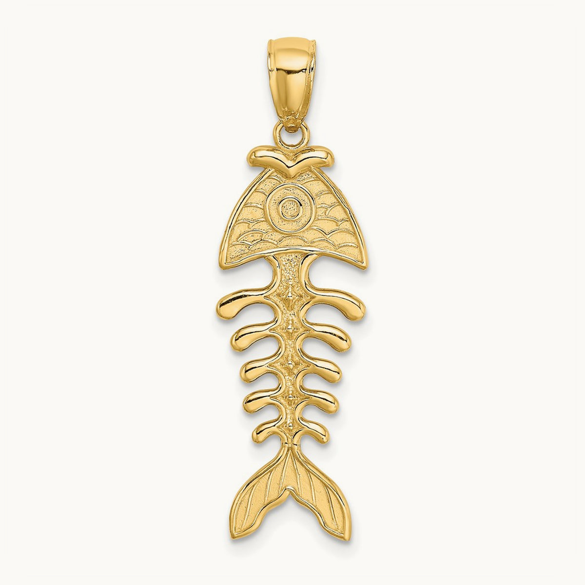3-D Polished/ Textured Fishbone Charm, 14K