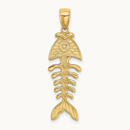 3-D Polished/ Textured Fishbone Charm, 14K