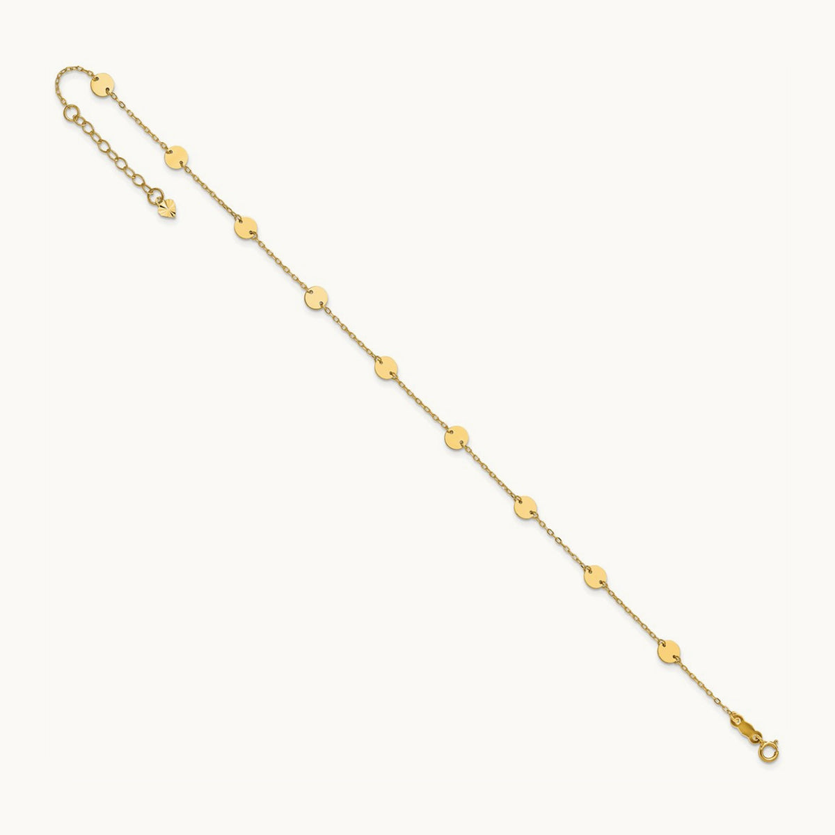 Polished Disc 9in Plus 1in extension Anklet — 14K Yellow Gold